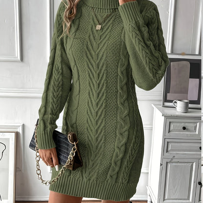 Chic Col Mini Sweater Dress for Women with Cable Pattern