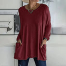 Ladies Casual Oversized Jumper with Pockets and Round Neck