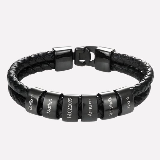 Schwarzes Herrenarmband mit gravierten Perlen