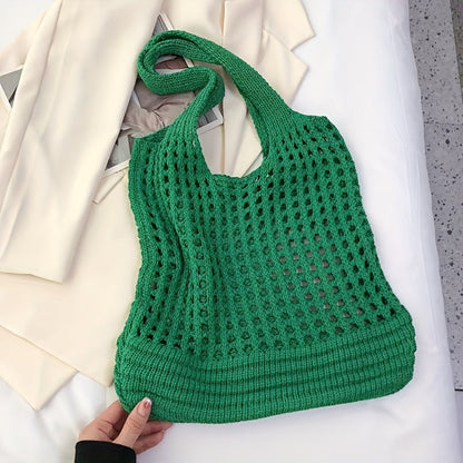 Borsa da spiaggia intrecciata a rete aperta, capiente, da donna