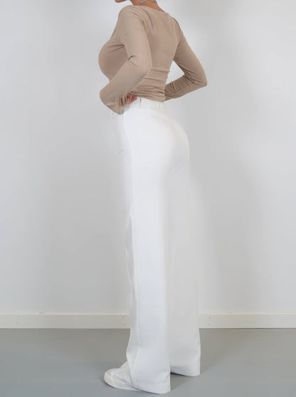Elegant High-Waisted Trousers with Vertical Front Seam