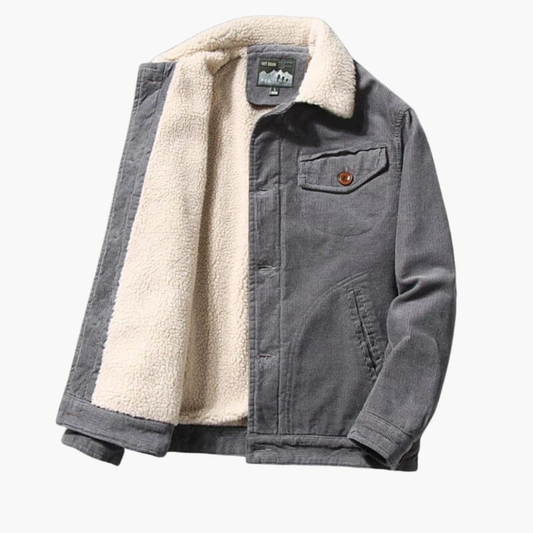 Herren-Cordjacke mit Sherpa-Futter und Knopfverschluss