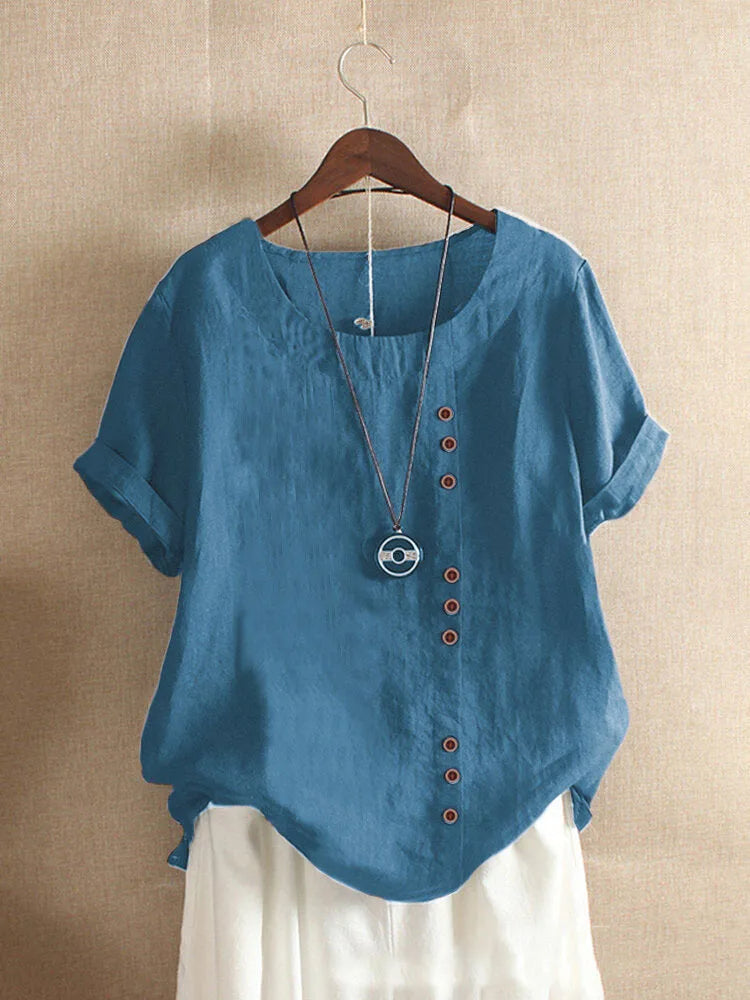 Elegante Damenbluse aus Baumwolle mit kurzen Ärmeln und Knopfdetails