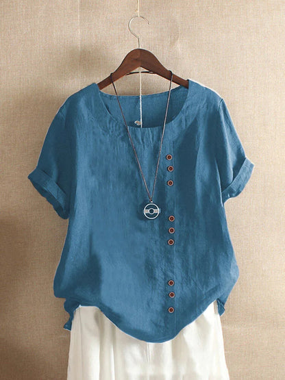 Elegante Damenbluse aus Baumwolle mit kurzen Ärmeln und Knopfdetails