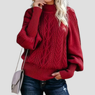 Jersey de punto con diseño de ochos y cuello alto para mujer, cálido y con mangas abullonadas