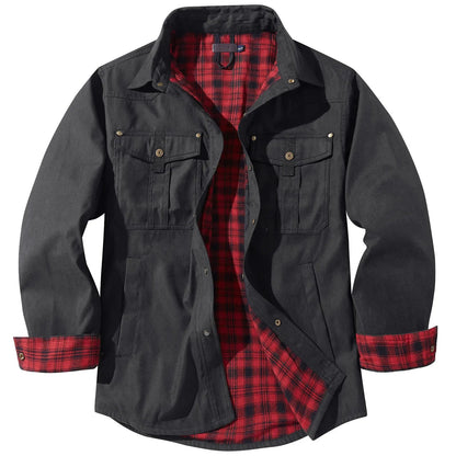 Plus Size Flannel Men's Jacket with Check Pattern and Removable Hood