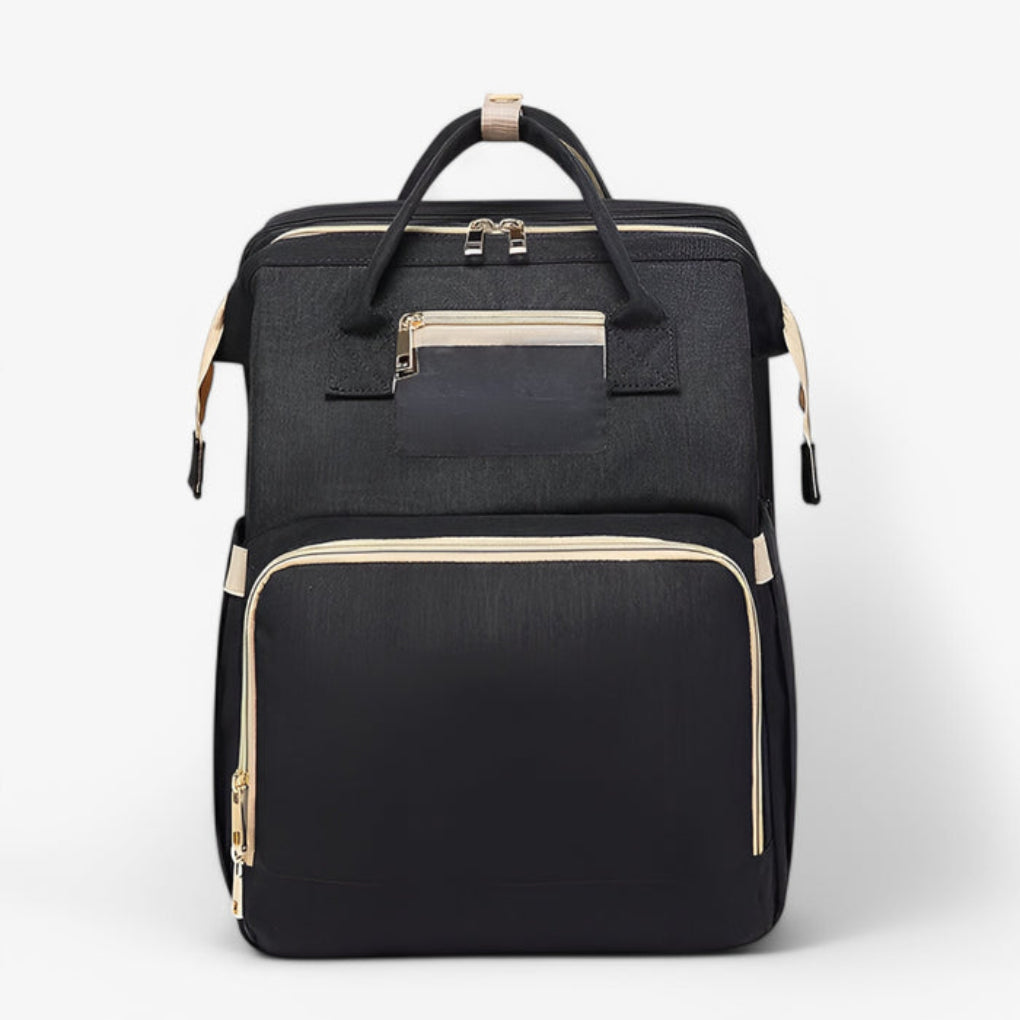 2-in-1 diaper bag with retractable crib