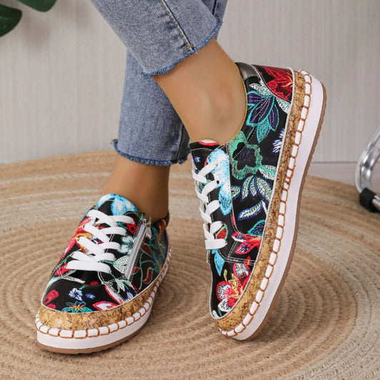 Zapatos elegantes para mujer con estampado floral y cordones