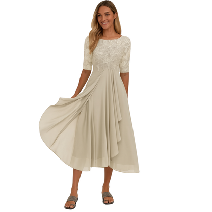 Midi dress for women made of lace and chiffon