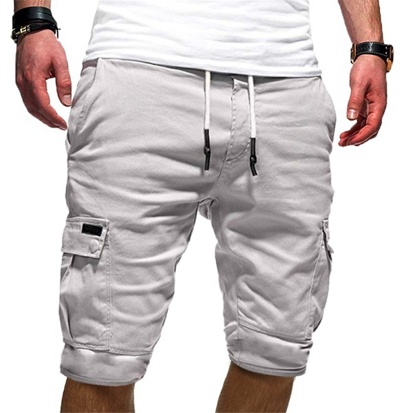 Pantalones cortos cargo para hombre con cordón ajustable y bolsillos funcionales