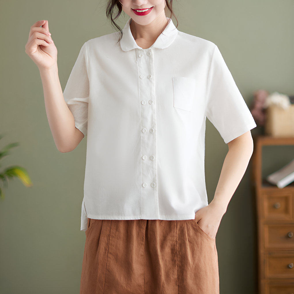 Relaxed Fit Cotton and Linen Blouse for Women