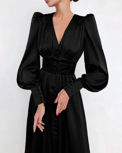 Satin Maxi Dress with V-Neck for Women