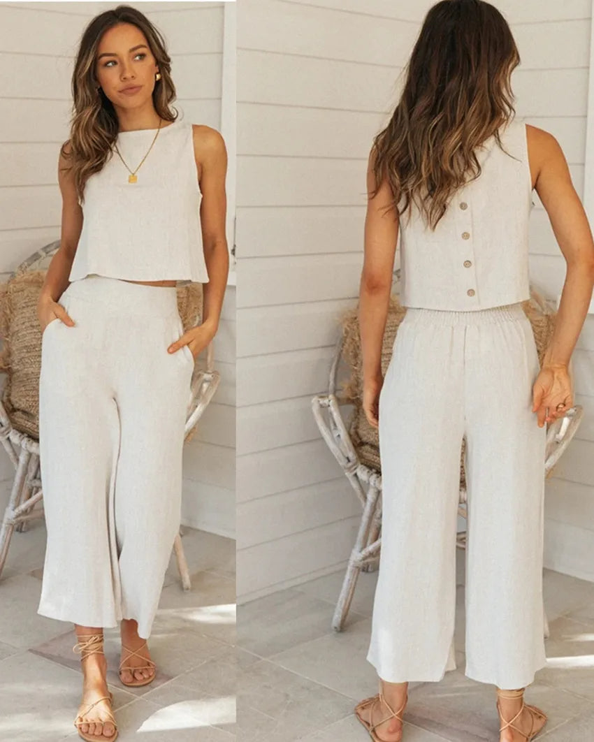 Summer Elegant 2-Piece Ladies Outfit with Top and Trousers