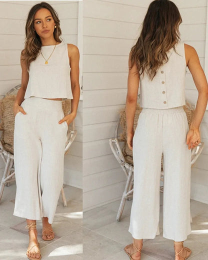 Summer Elegant 2-Piece Ladies Outfit with Top and Trousers