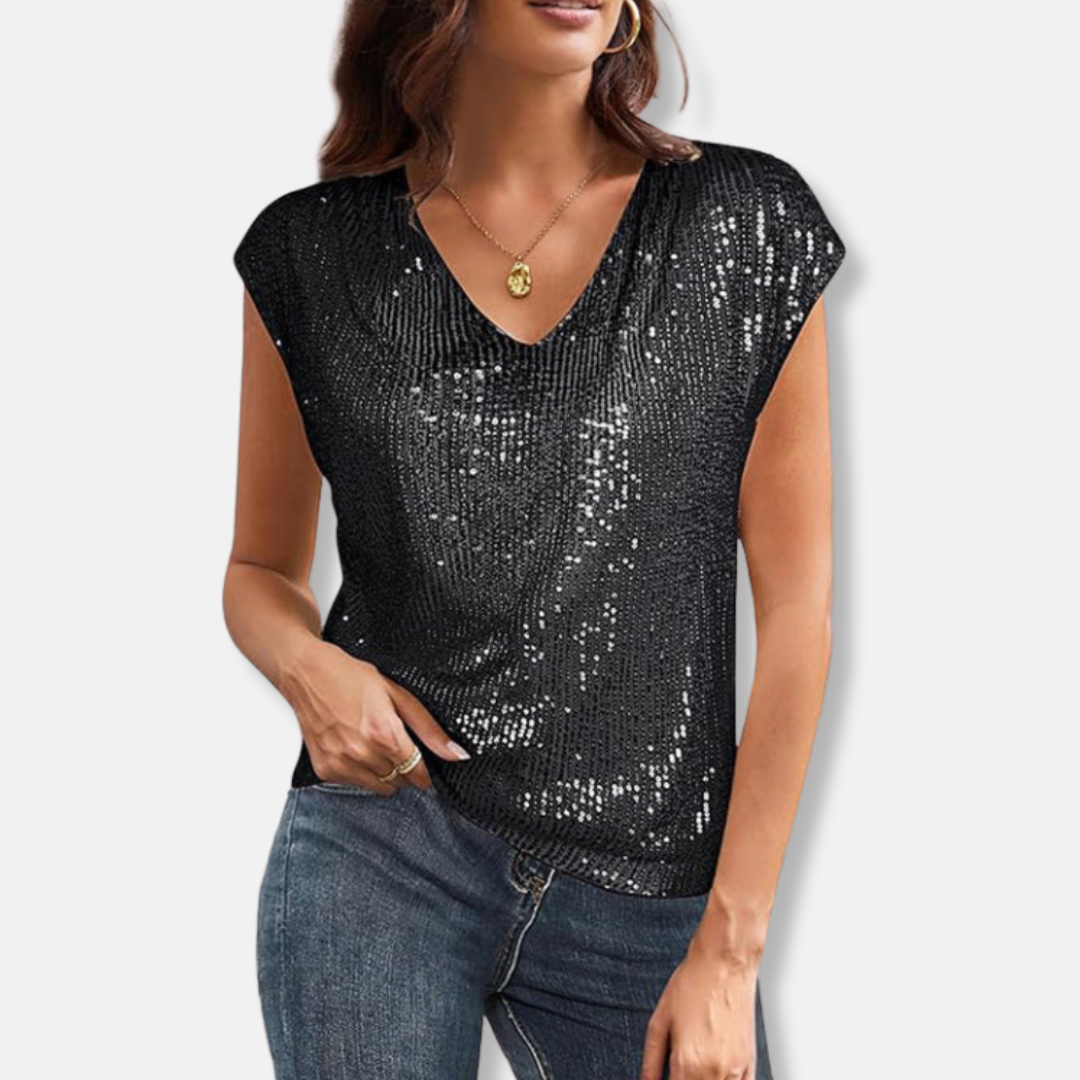 Top de lentejuelas brillantes para mujer con escote en V