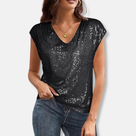 Top de lentejuelas brillantes para mujer con escote en V