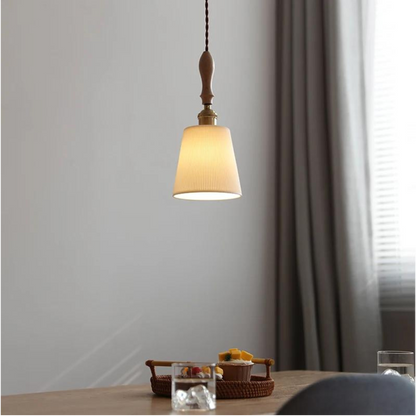 Retro Pendant Light with Ceramic and Wood - Adjustable