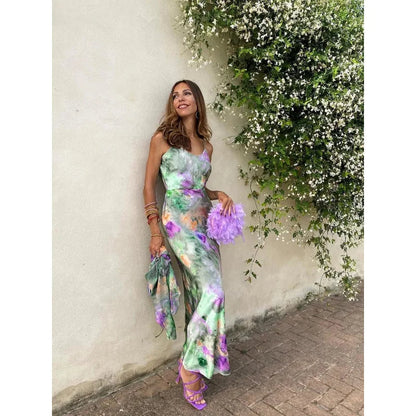 Μάξι φόρεμα παραλίας tie-dye με ανοιχτή πλάτη και μακριά μανίκια