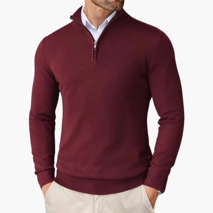 Men's Pullover with Quarter Zip and Ribbed Hem