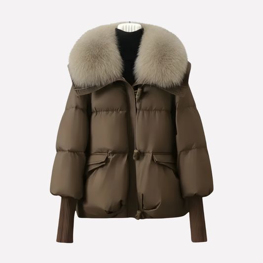 Chaqueta acolchada para mujer con cuello de piel sintética