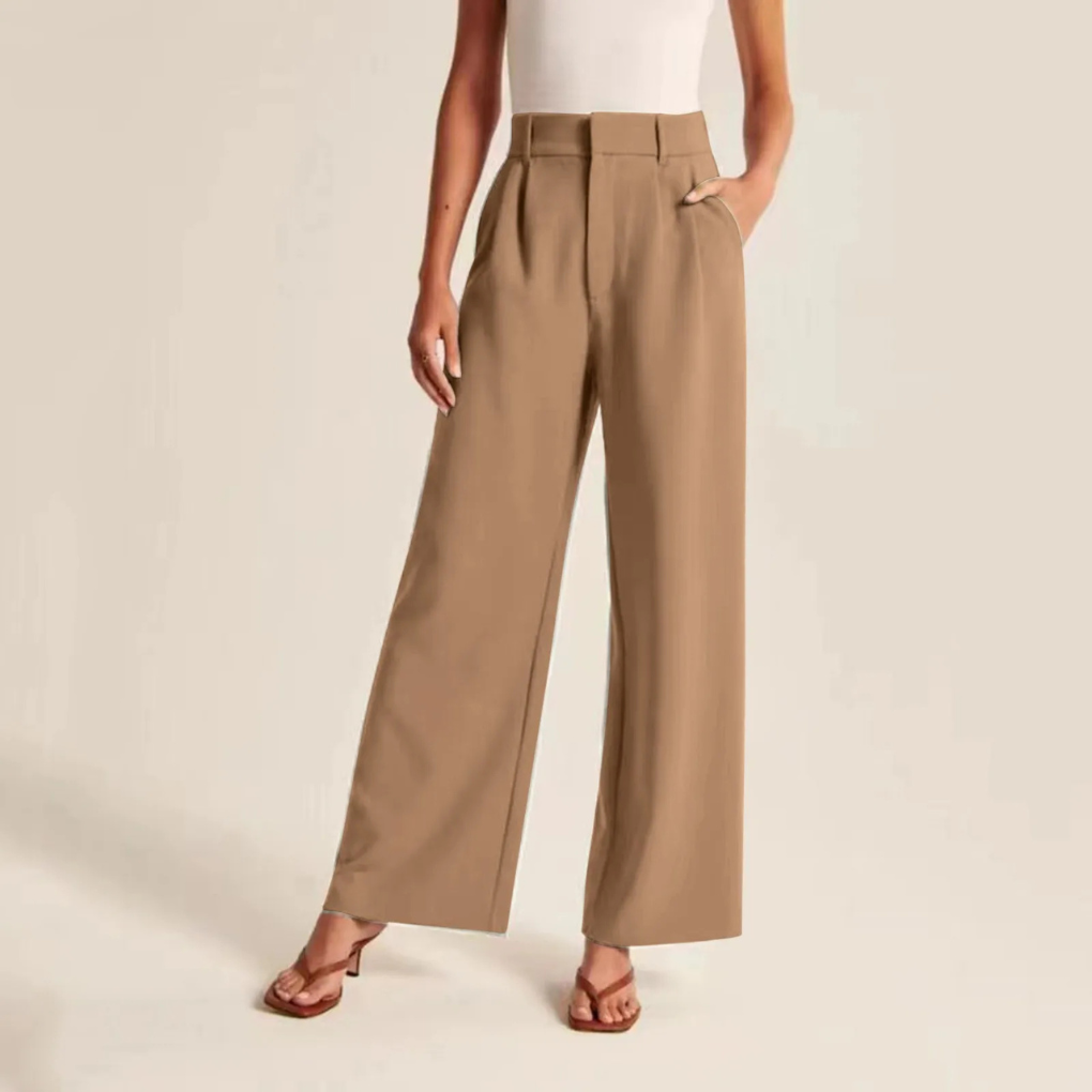 High-waisted pleated linen trousers