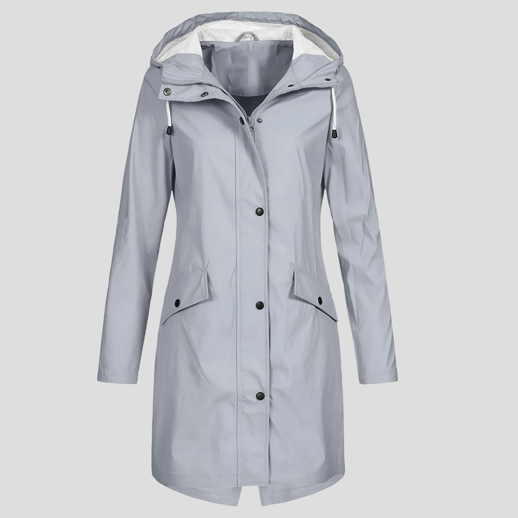 Presca - Long raincoat with hood and pockets for women