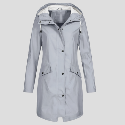 Presca - Long raincoat with hood and pockets for women