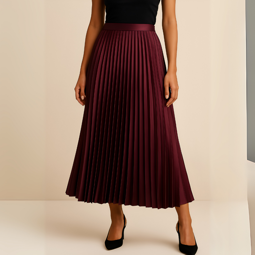 Stylish Midi Skirt with Flowy Pleats for Women
