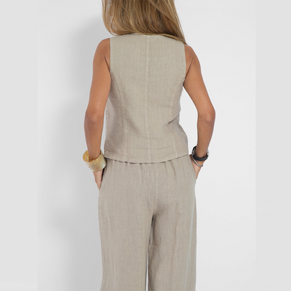 Summer Sleeveless V-Neck Waistcoat and Loose Straight Trousers