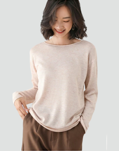 Fine Knit Jumper for Women with Round Neck Soft and Comfortable