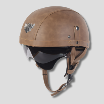Vintage motorcycle helmet with retractable visor