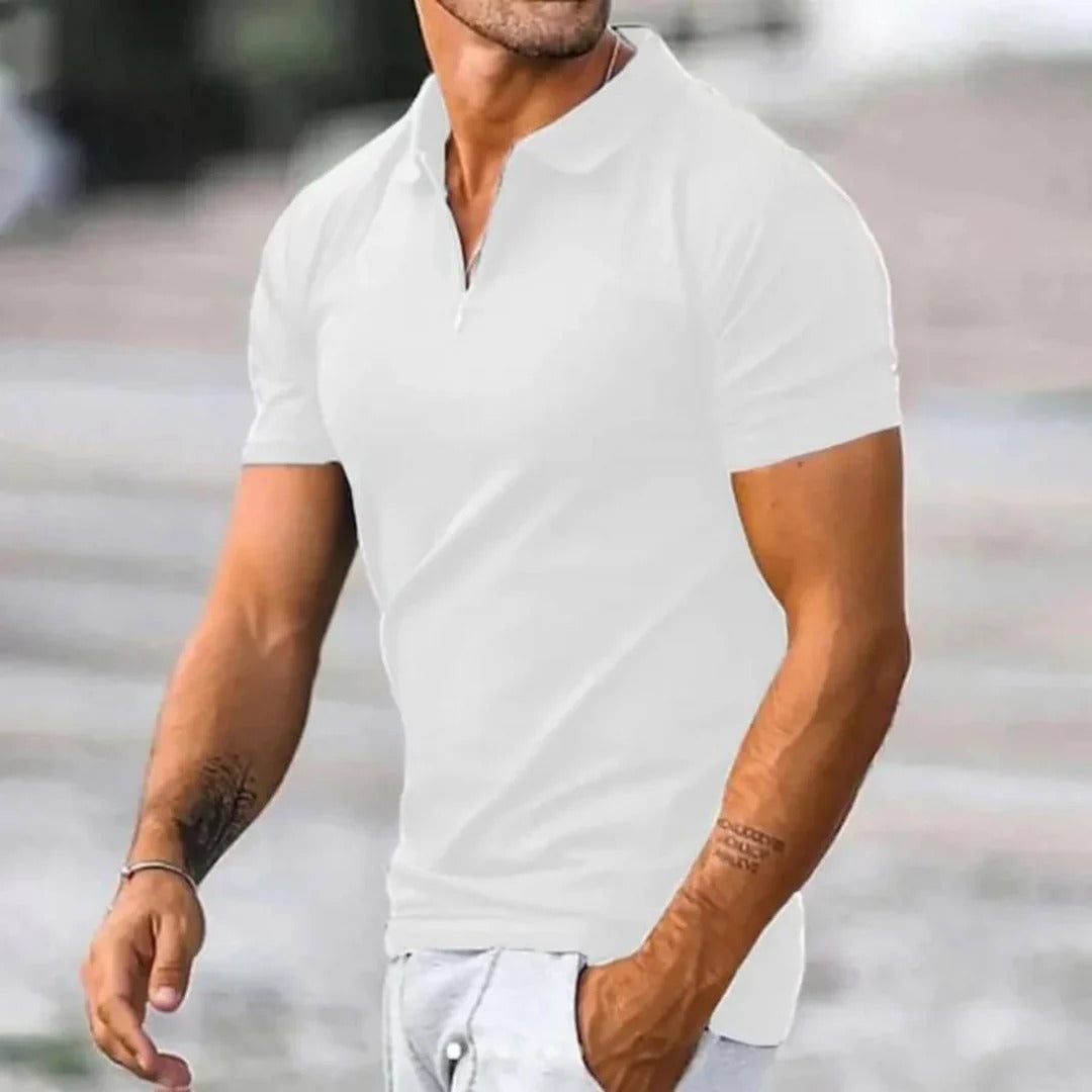 Men's Polo T-Shirts with Round Collar and Half Zip - Konrad