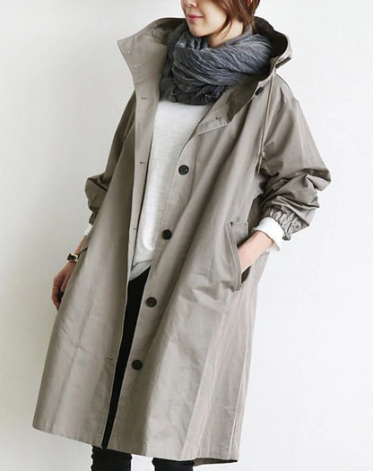 Waterproof Trench Coat for Women Long with Hood and Buttons