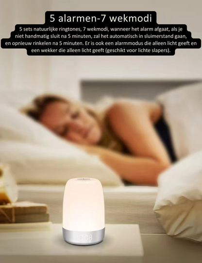 Lampă de alarmă cu simularea răsăritului și lumină de noapte