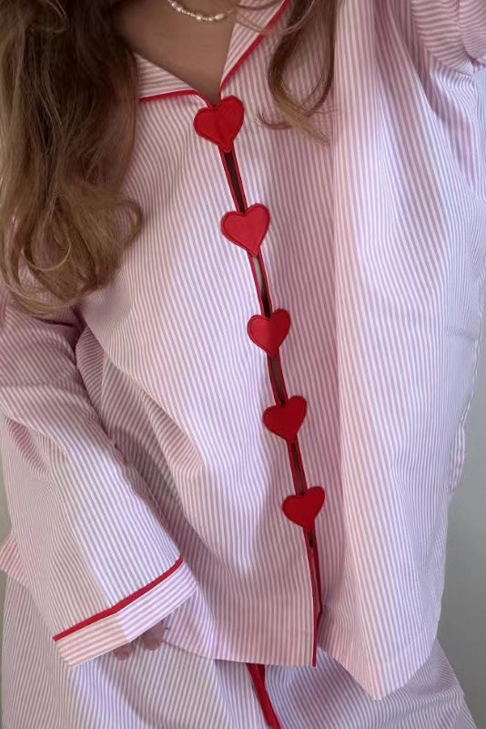 Comfortable Ladies' Pyjama Set Two-Piece with Hearts Buttons