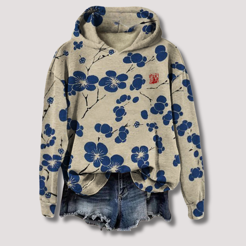Lightweight Hoodie with Floral Print and Hood