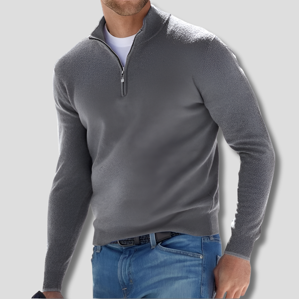 Men's Cotton Knitted Jumper with Zip Collar