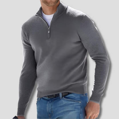 Men's Cotton Knitted Jumper with Zip Collar