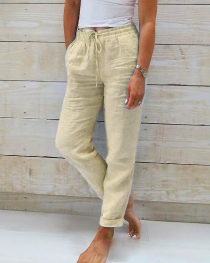 Linen Trousers for Women with Elastic Waist and Comfortable Fit