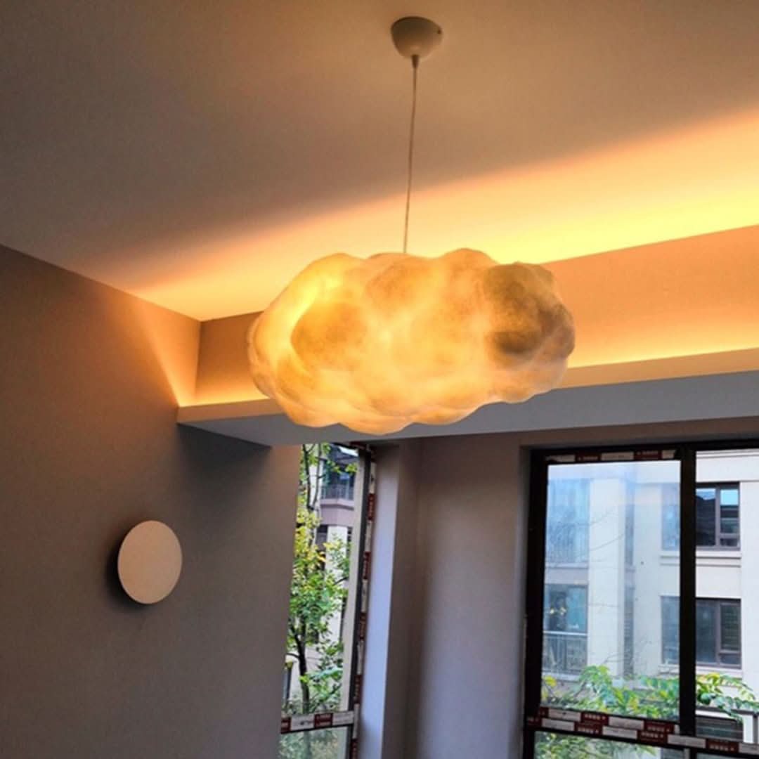 Candeeiro suspenso LED Minori Design Cloud em PVC/algodão branco