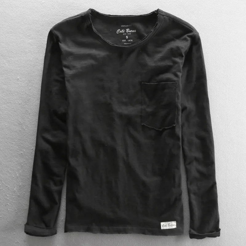 Vintage Cotton Long Sleeve with O-Neck for Men