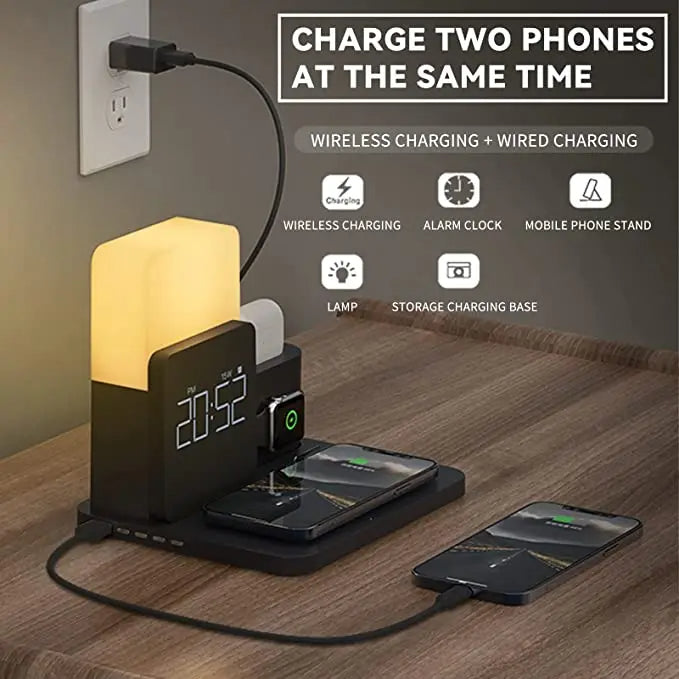 Multi-Functional Wireless Charging Station – Includes Lamp and Alarm Clock