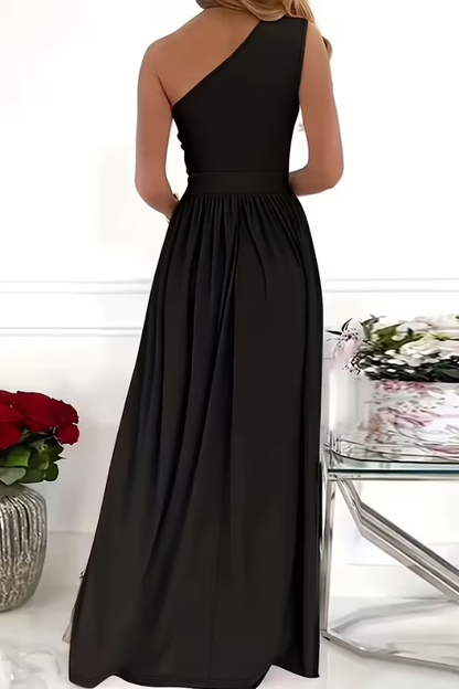 Ladies' Elegant Maxi Dress with One Shoulder Neckline and Split