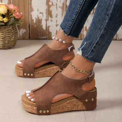 Summer Wedge Sandals with Open Toe and Adjustable Buckle Closure