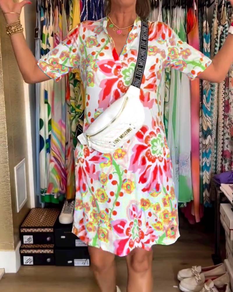 Dress with short sleeves and floral print - Rosalie