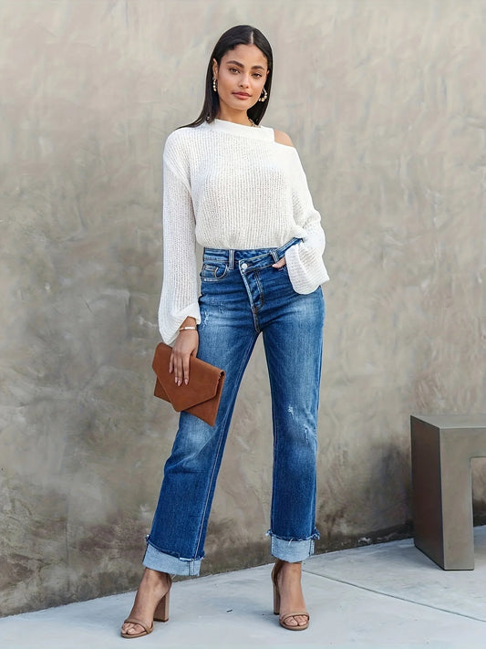 Delilah – Jeans de pierna recta asimétricos para mujer