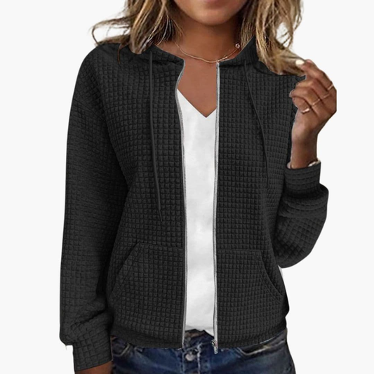 Sudadera con cremallera para mujer con capucha ajustable con cordón