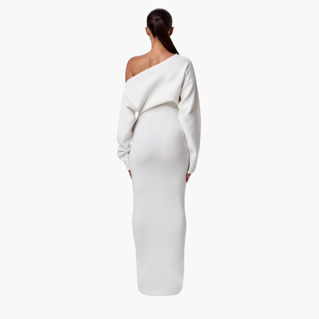 Off-Shoulder Knitted Dress for Women – Elegant Evening Dress