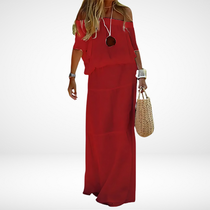 Elegantes weißes Maxikleid für den Strand mit schulterfreiem Design