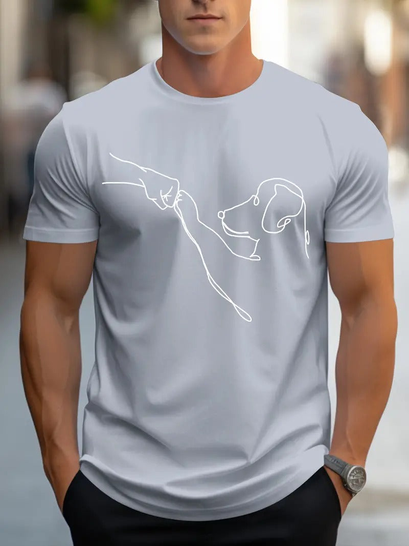 Men's T-shirt with Round Neck and Funny Print of Dog and Fist - Carl